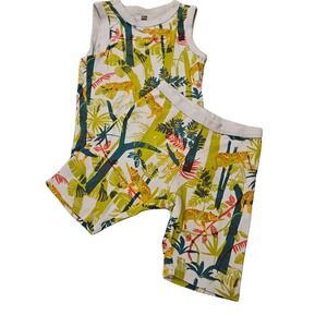 Tea Collection Pajama Short Set Jungle Print Size 6 100% Cotton